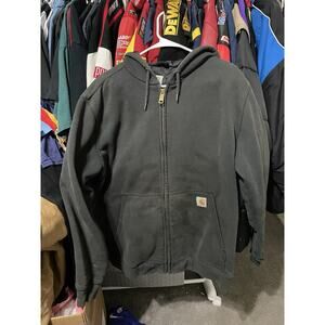 Size L-Carhartt Rain Defender Thermal Lined Black Loose Fit Paxton Full Zip